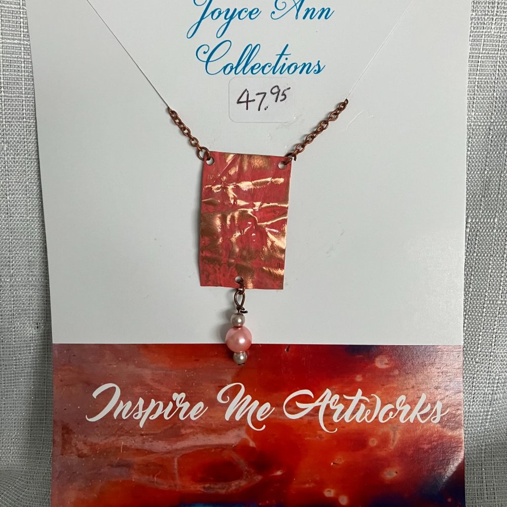 Rectangle with Beaded Drop Hammered Copper Pendant 23 Inches